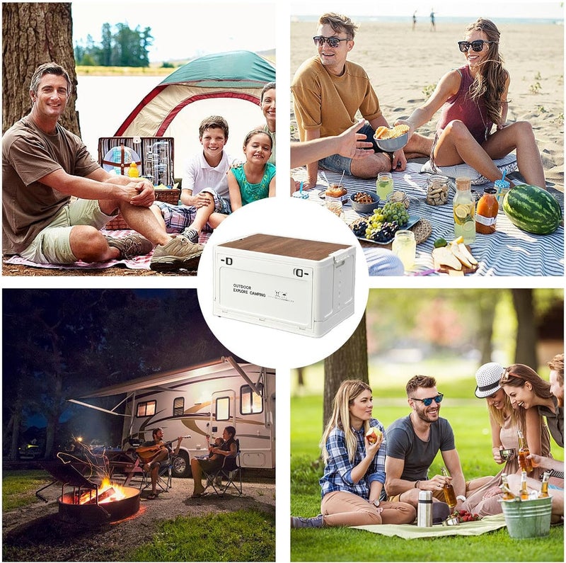 Camping Storage Box,Foldable Outdoor Camping Storage Bins | Outdoor Box Garage Organization with Wooden Lid, Garden Tools Containers Accessories - Image 4