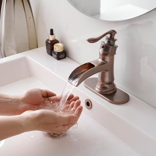BATHFINESSE Bathroom Sink Faucet Waterfall Bath Faucets & Parts with Pop Up Drain Stopper Copper Farmhouse Antique Vanity Single Handle Single Hole Commercial Rustic Supply Lines Hose by Bathfinesse - Image 2
