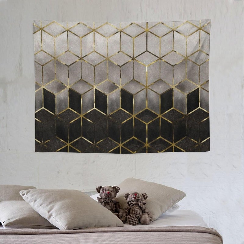 Houselerax Geometric Marble Tapestry - Black Gold Abstract Hexagon Pattern Wall Hanging, 40"x30" - Image 5