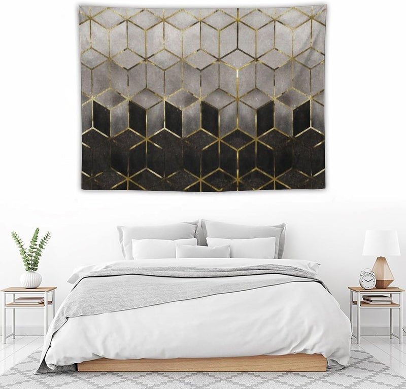 Houselerax Geometric Marble Tapestry - Black Gold Abstract Hexagon Pattern Wall Hanging, 40"x30" - Image 4
