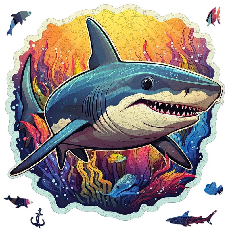 Qiuenisray Wooden Puzzles for Adults Shark Ocean Jigsaw Puzzles 200 Pieces Funny Wall Decor Wood Puzzle FSC Certified Unique Shape Adult Puzzles Pieces Creative Gift for Family Game 111x112 in - Image 3