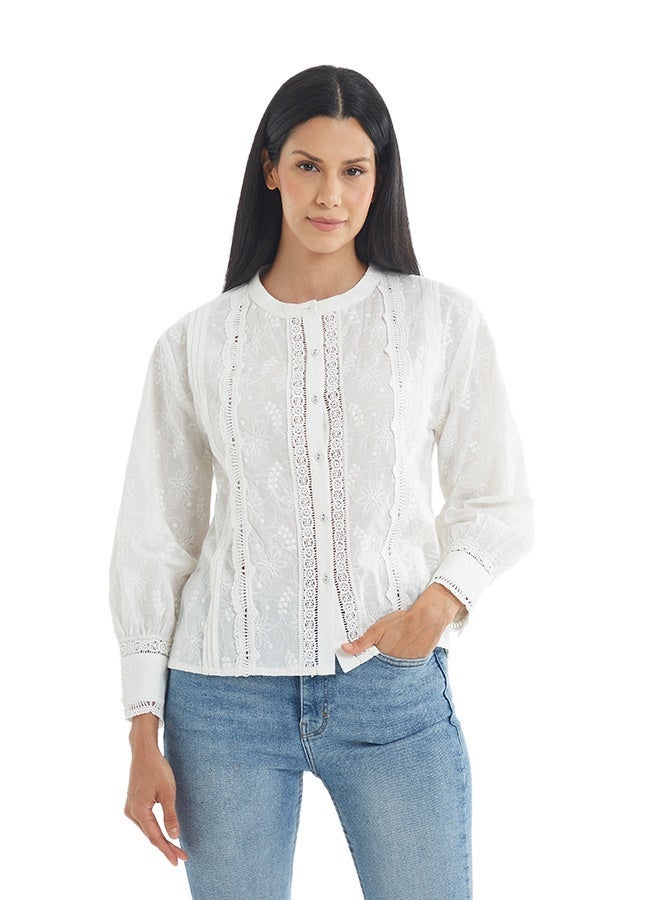 اشاراي بلوزة نسائية بأكمام كاملة مع دانتيل - Image 1