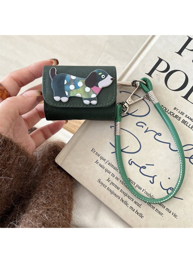 Loquat Cute Wave Dot Puppy Bluetooth Headset Leather Case Fashionable Hanging Accessories Small Crowdbag Portable Pendant-Color:Green-Model:Redmi Buds5pro  - Image 1