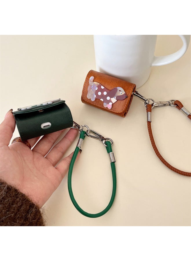 Loquat Cute Wave Dot Puppy Bluetooth Headset Leather Case Fashionable Hanging Accessories Small Crowdbag Portable Pendant-Color:Green-Model:Redmi Buds5pro  - Image 4