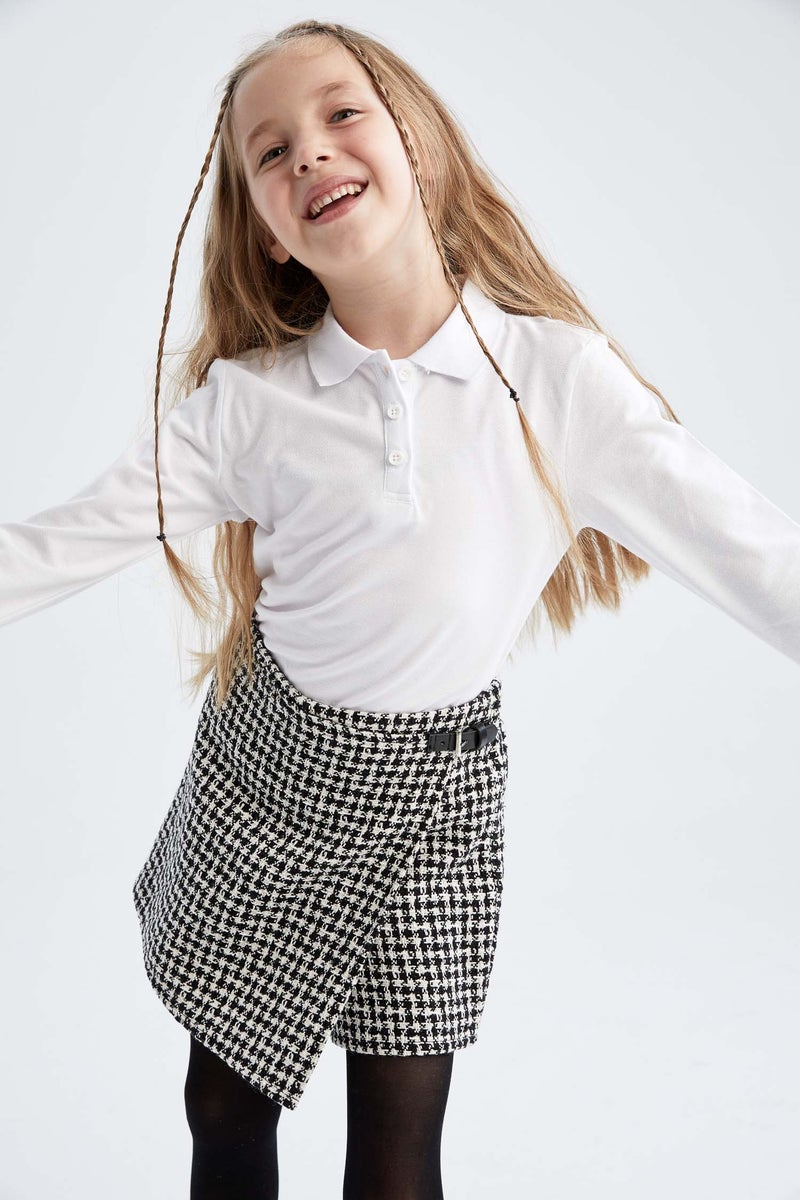 DeFacto Girl White Pique Long Sleeve Polo School T-Shirt - Image 4