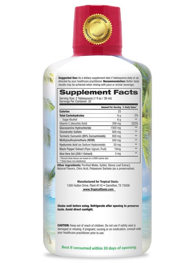 تروبيكال أويسيز Joint Complete Premium Premium Plus - مكمل سائل للمفاصل مع الجلوكوزامين والكوندرويتين وميثيل سلفونيل ميثان بلس 800 مجم من الكركم - أقصى امتصاص 98% - 32 أونصة، 32 جرعة - Image 2