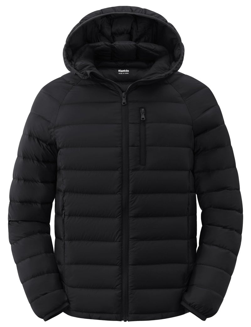 wantdo Men's Hooded Down Jacket Bubble Coats Warm Puffer Jackets (Black, Large) - Image 1