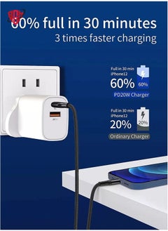 BGM USB C Plug Charger Fast Charging, 20W Type C PD Wall Charger Plug Power Adaptor Compatible with iPhone and Android Phones Laptops, 3.0 A (White)  - Image 3