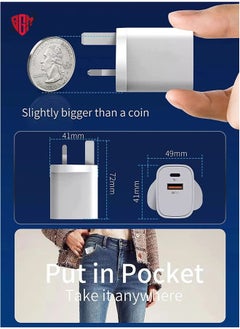 BGM USB C Plug Charger Fast Charging, 20W Type C PD Wall Charger Plug Power Adaptor Compatible with iPhone and Android Phones Laptops, 3.0 A (White)  - Image 2