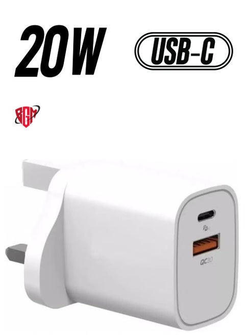 USB C Plug Charger Fast Charging, 20W Type C PD Wall Charger Plug Power Adaptor Compatible with iPhone and Android Phones Laptops, 3.0 A (White)