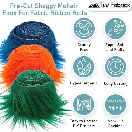 Ice Fabrics Craft Faux Fur Fabric Pre Cut Rolls - 2"x60" Fur Ribbon Mohair Fabric Strips - Super Soft and Fuzzy - Perfect for Crafts, Costumes & Decoration - White - 2x60 - Image 2