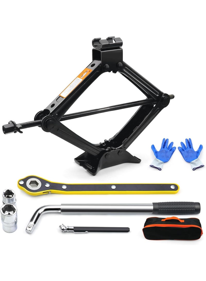 2 Ton Car Jack Kit - Heavy Duty Scissor Jack Tool Kit - Universal Emergency Set for Car, SUV & Auto - Practical & Strong - Image 1
