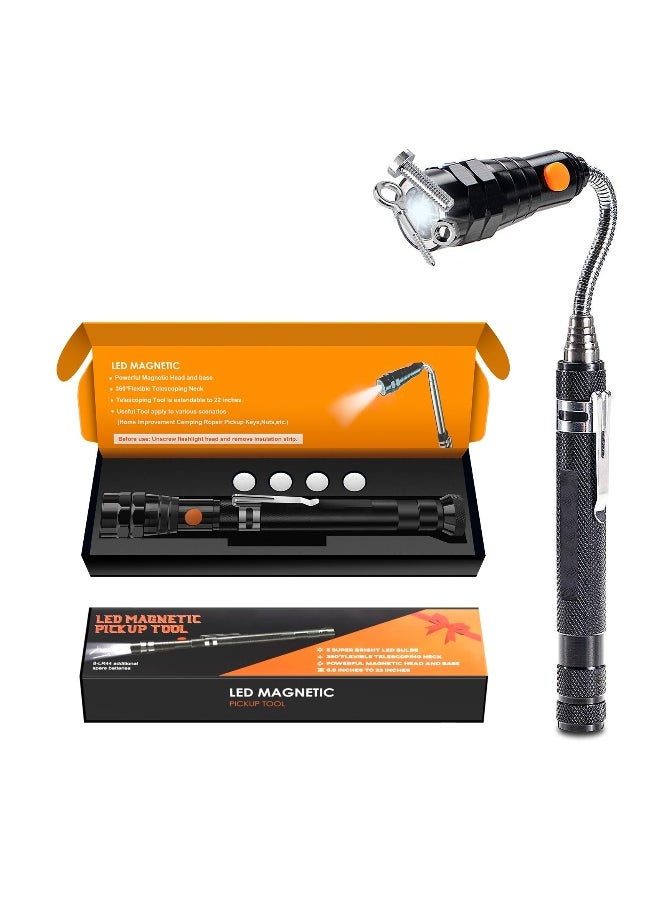 Generic Magnetic Pickup Tool with 3 LED Lights, Birthday Gifts for Men, Extendable Magnetic Flashlight with 360° Rotation Telescoping Neck, Cool Gadgets Gifts for Men, Dad, Husband, Black  - Image 1