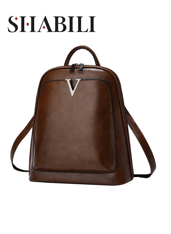 SHABILI Girls' Fashion Backpack, Women's Brown Notebook Bag Schoolbag Back Bag College Bag, PU Leather Campus Style Laptop Bag Tourist Bag Carry Bag for Youth, Teenager, Children, Kids, and Ladies  - Image 1