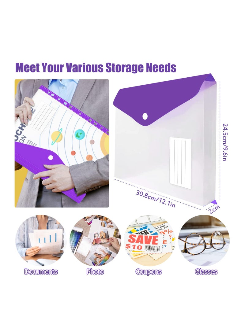 SYOSI Expandable Binder Pocket, 12 Packs A4 Clear Plastic Envelopes, with 11 Holes,  for Ring Binder Folder, Snap Button and Lable Poly Envelopes Plastic Envelopes, for Home Work Office Organization  - Image 4