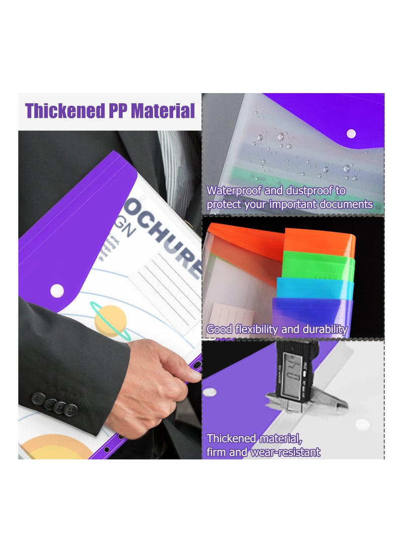 Expandable Binder Pocket, 12 Packs A4 Clear Plastic Envelopes, with 11 Holes,  for Ring Binder Folder, Snap Button and Lable Poly Envelopes Plastic Envelopes, for Home Work Office Organization