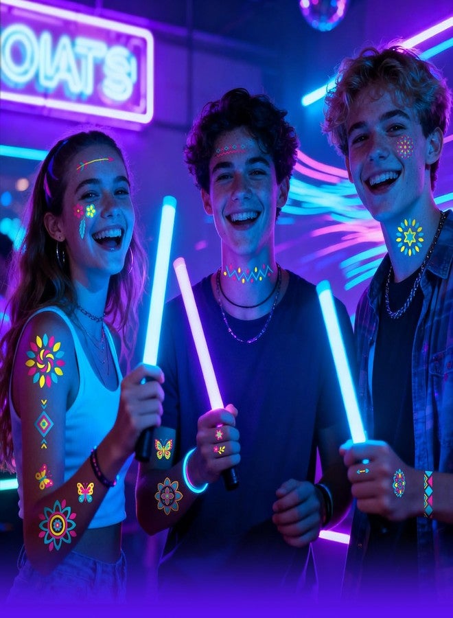 atydkug Glow in the Dark Tattoos 256+ PCS - Luminous Party Supplies Neon Body Paint UV Face Temporary Tattoos for Adults Teens, 32 Sheets Neon Accessories Carnival Raves Party Favors & Decorations - Image 2
