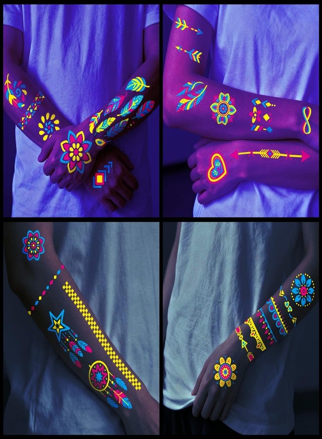atydkug Glow in the Dark Tattoos 256+ PCS - Luminous Party Supplies Neon Body Paint UV Face Temporary Tattoos for Adults Teens, 32 Sheets Neon Accessories Carnival Raves Party Favors & Decorations - Image 5