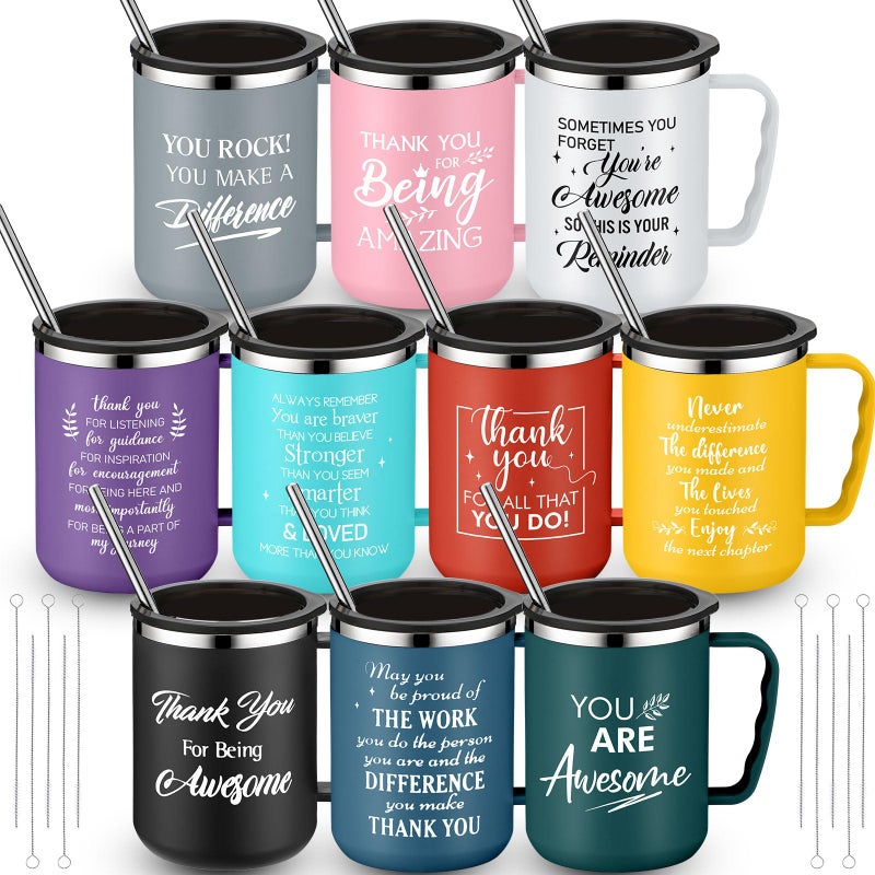 Mifoci 10 Pack Employee Appreciation Gift Thank You Tumbler Bulk Teacher Back to School 17 oz Mug Cup Team Staff Coworker Stainless Steel Motivational Insulated Inspirational Water Bottle with Handle