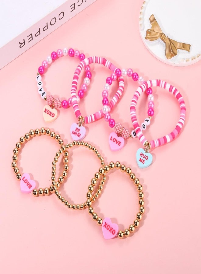 BVGA Beaded Heishi Hot Pink Bracelet Stackable Valentine's Day Beaded XOXO Love Heart Charm Stretch Bracelet Holiday XOXO Letter Bracelets Festive Jewelry Gifts for Women - Image 4