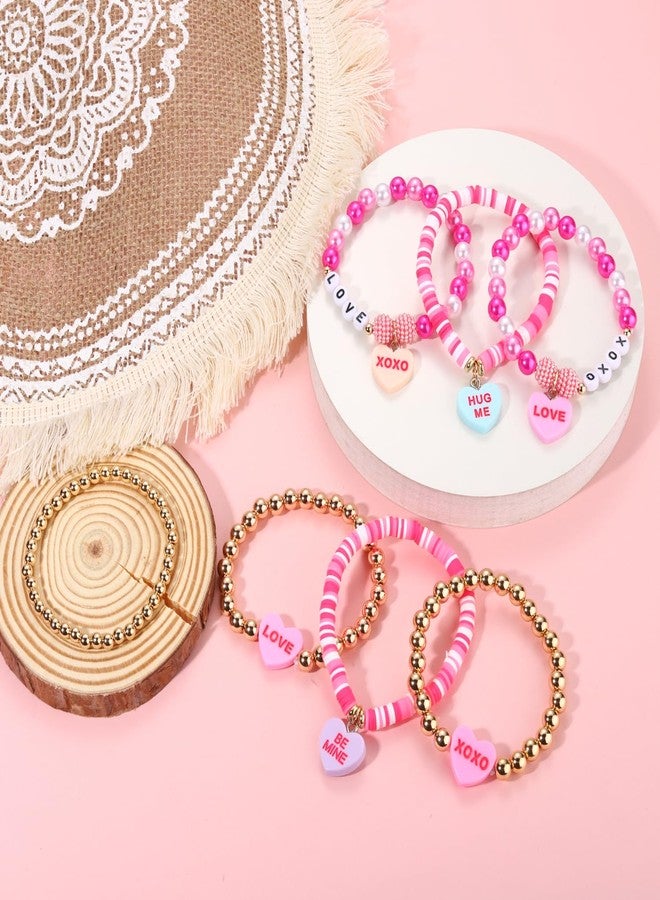 BVGA Beaded Heishi Hot Pink Bracelet Stackable Valentine's Day Beaded XOXO Love Heart Charm Stretch Bracelet Holiday XOXO Letter Bracelets Festive Jewelry Gifts for Women - Image 2