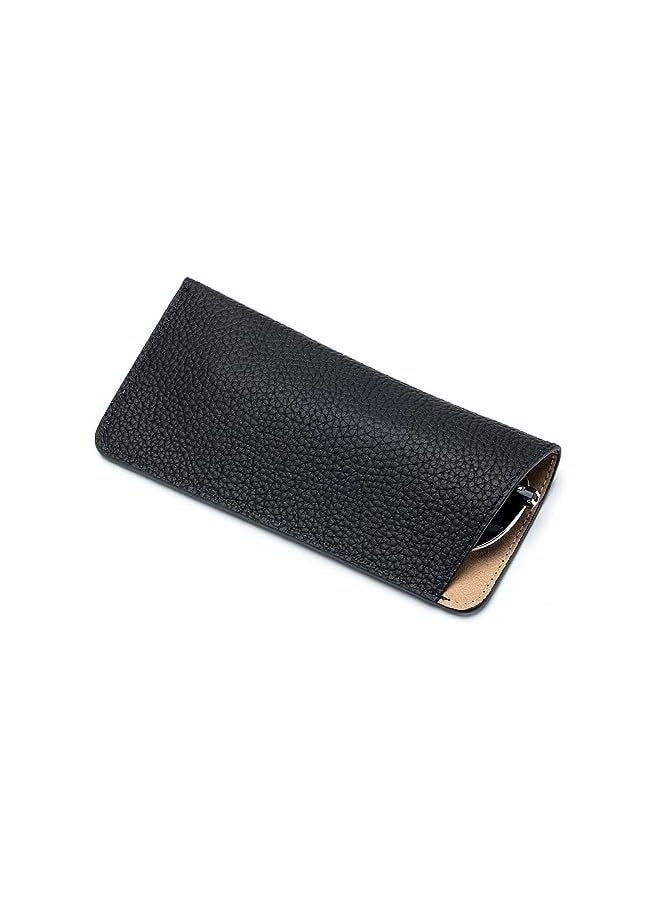 PROMASS Genuine leather glasses case, sunglasses, eyeglasses pouch, reading glasses, protective pouch for women men girls, black,  - Image 1