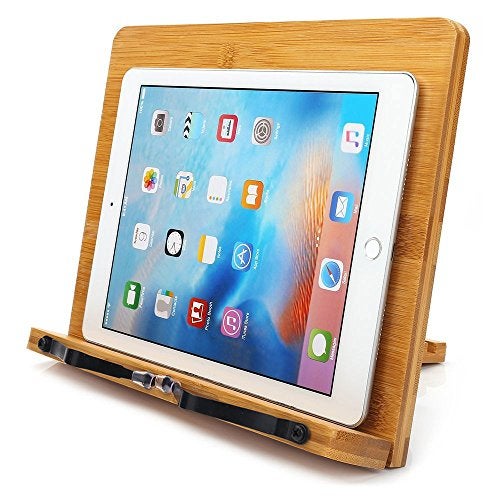 wishacc Bamboo Book Stand Adjustable Book Holder Tray and Page Paper ClipsCookbook Reading Desk Portable Stable HardWearing Lightweight BookstandTextbooks Books - Image 3
