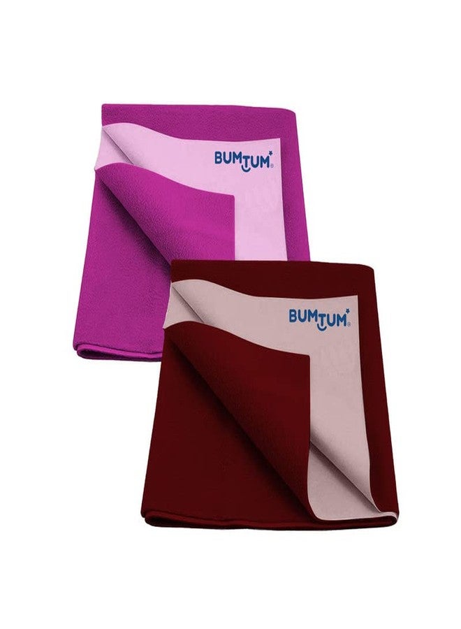 Bumtum Baby Dry Sheet Waterproof Quick Soft Fleece Baby Bed Protector | Anti - Bacterial & Odour Free | Extra Absorbant, Reuseable & Washable (Grape + Maroon Combo, Medium Size, 100 * 70cm, Pack of 2) - Image 1