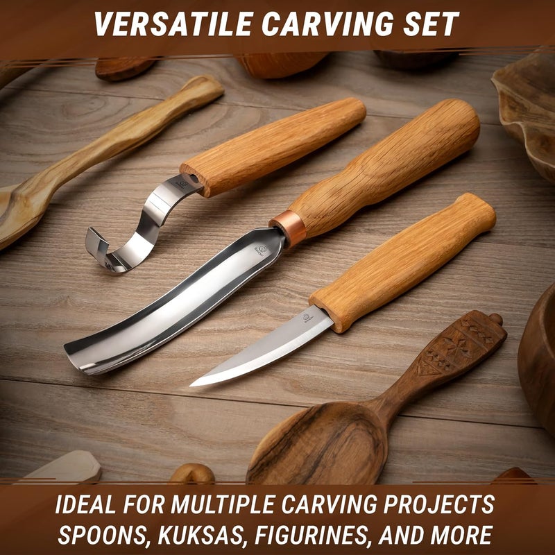 BeaverCraft Wood Carving Knives Kit Spoon Carving Tools S14 - Spoon Hook Knife Wood Carving Chisels Set Bowl Gouge - Whittling Knives Whittling Kit for Beginners - Hobby Knife Set - Image 3