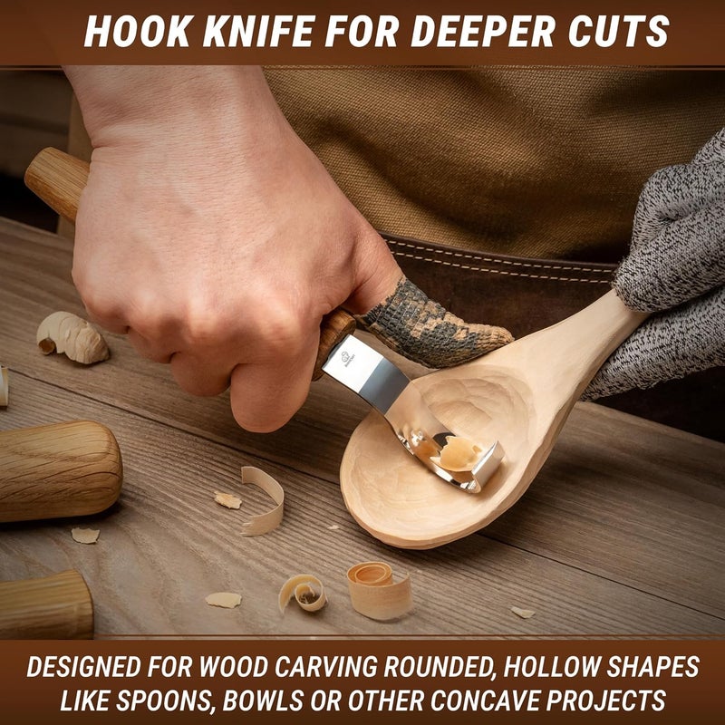 BeaverCraft Wood Carving Knives Kit Spoon Carving Tools S14 - Spoon Hook Knife Wood Carving Chisels Set Bowl Gouge - Whittling Knives Whittling Kit for Beginners - Hobby Knife Set - Image 5