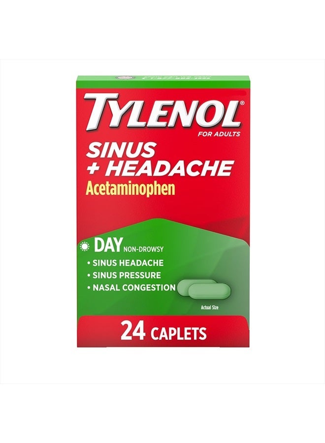 Tylenol Sinus Plus Headache Daytime Non-Drowsy Relief Caplets, Acetaminophen 325mg, Nasal Decongestant for Sinus Pressure, Headache And Nasal Congestion Relief - 24 ct - Image 1