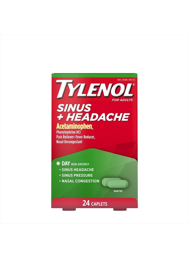 Tylenol Sinus Plus Headache Daytime Non-Drowsy Relief Caplets, Acetaminophen 325mg, Nasal Decongestant for Sinus Pressure, Headache And Nasal Congestion Relief - 24 ct - Image 2