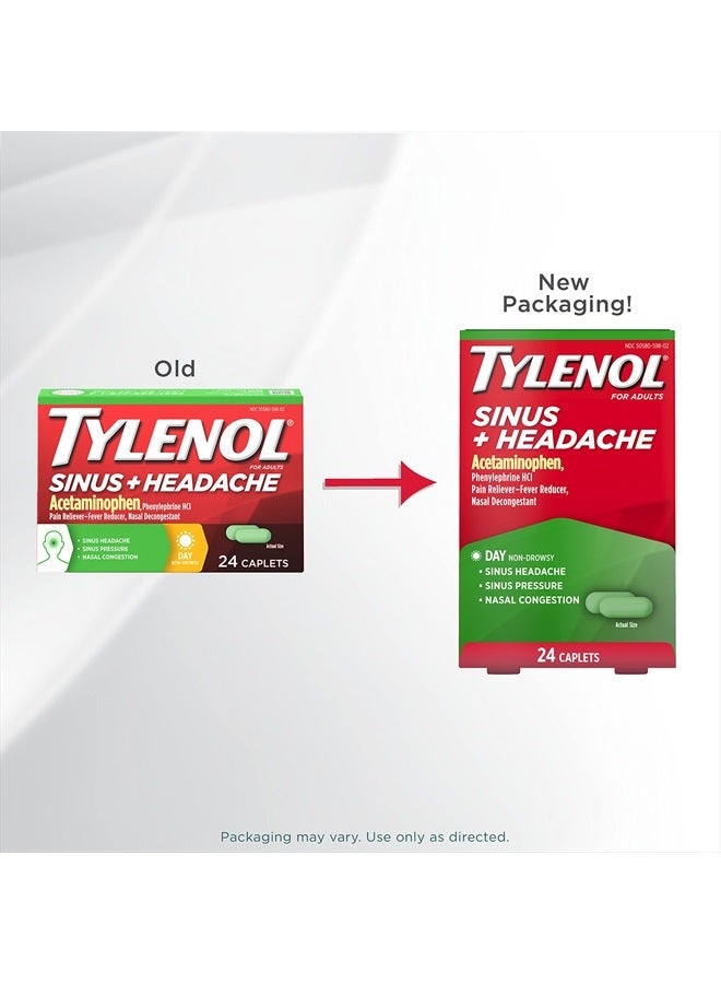 Tylenol Sinus Plus Headache Daytime Non-Drowsy Relief Caplets, Acetaminophen 325mg, Nasal Decongestant for Sinus Pressure, Headache And Nasal Congestion Relief - 24 ct - Image 3