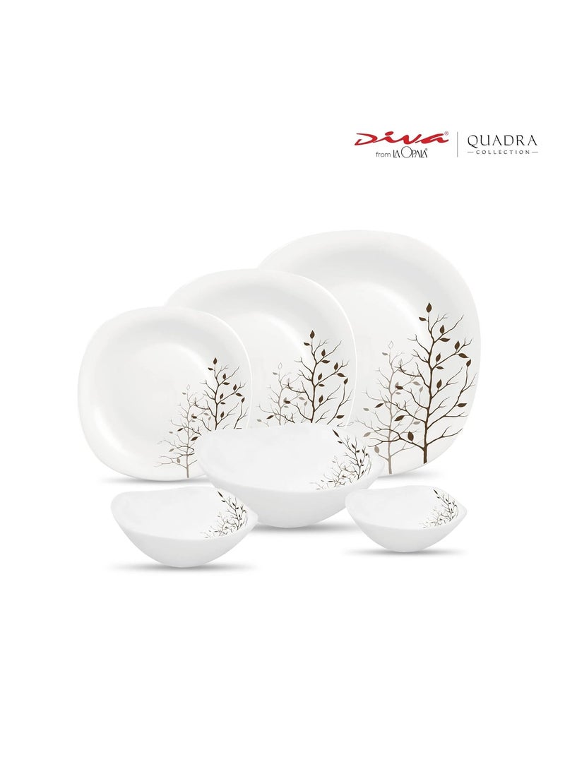 La Opala - La Opala Diva, Quadra Collection, Opal Glass Dinner Set 29 pcs, Autumnal, White, Standard - Image 1