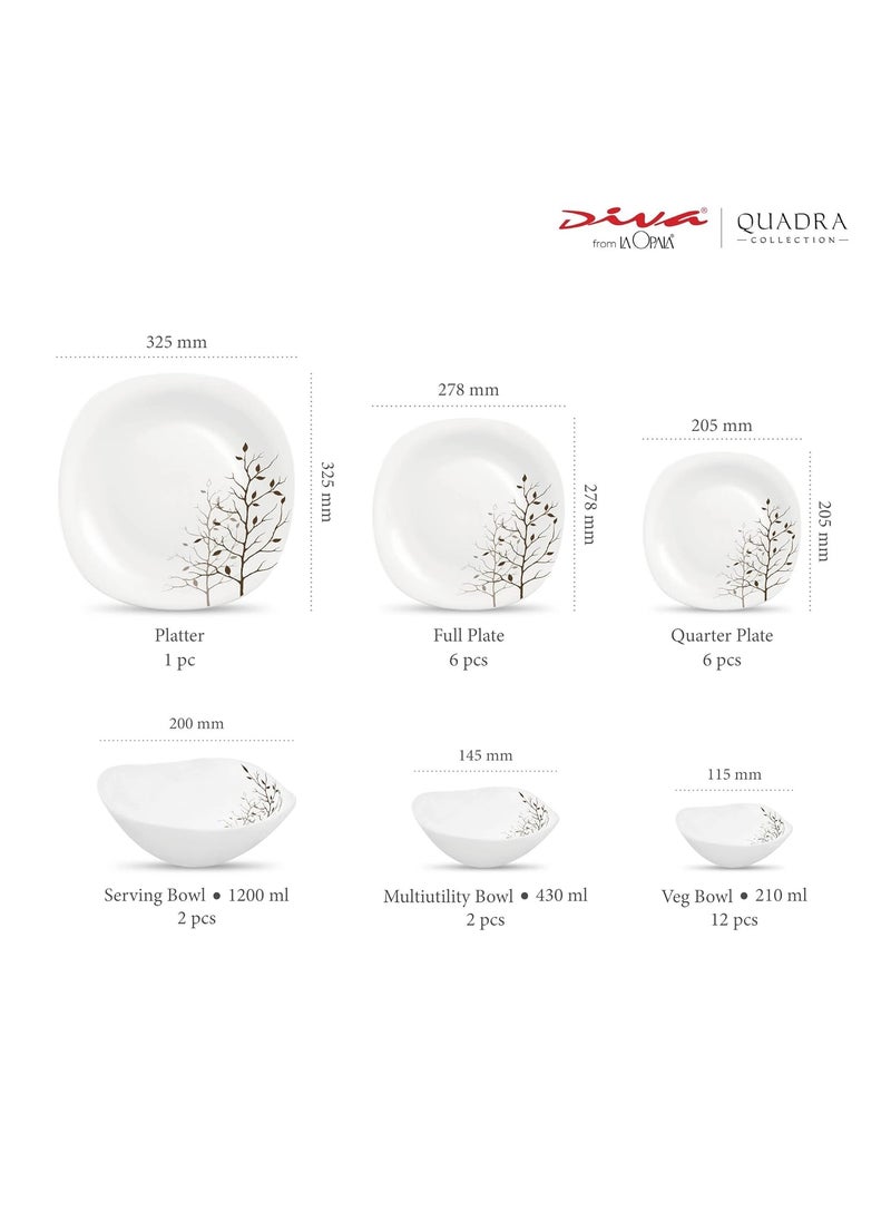La Opala - La Opala Diva, Quadra Collection, Opal Glass Dinner Set 29 pcs, Autumnal, White, Standard - Image 1