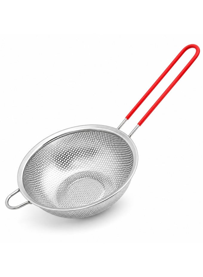 STAINLESS STEEL FINE MESH STRAINER FOR KITCHEN, DEEP COLANDER FOR RICE, GRAINS, VEGETABLES, PASTA & TEA, RUST-FREE FOOD GRADE STEEL WITH HANDLE, GREAT FOR DRAINING COOKED PASTA, NOODLES, WASHING VEGETABLES, FRUITS