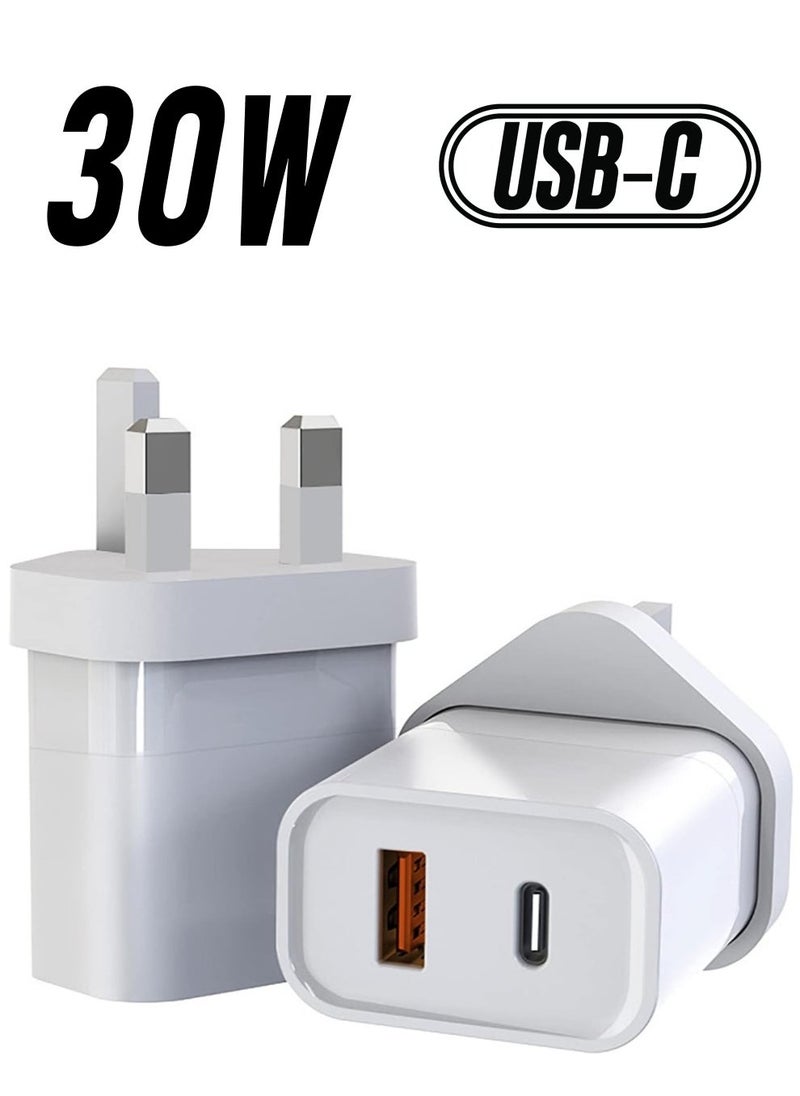 ELTRAZONE "Dual Ports Fast Wall Charger – 30W GaN PD USB-C for Phones and Notebooks, Compatible with iPhone, iPad Pro, MacBook Air, Samsung Laptop, S21, and More, 18W USB Port for Second Device – White"  - Image 1