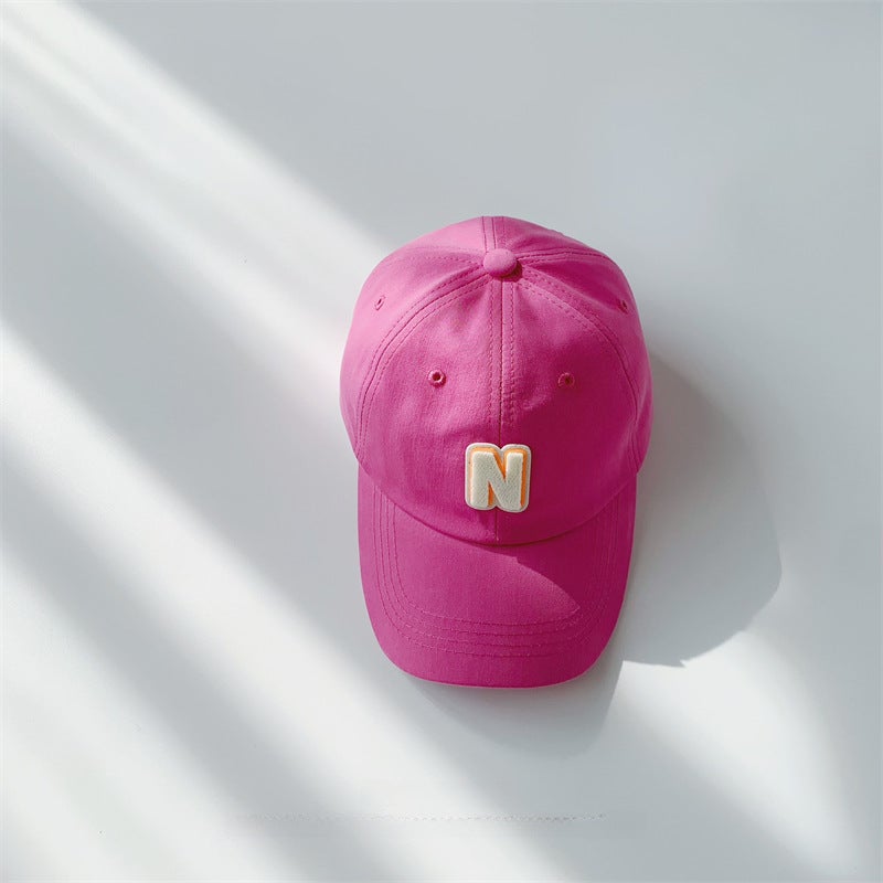 Kids Summer Breathable Cap N-Letter Double Color N Rose Red