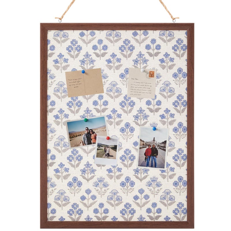Leinuosen 17 x 23 Cork Board for Walls Decorative Floral Cork Boards with Blue Flower Small Linen Bulletin Board Framed with Pins for Home Room School Office Decor - Image 1