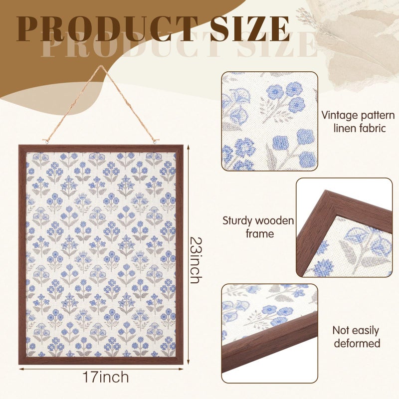 Leinuosen 17 x 23 Cork Board for Walls Decorative Floral Cork Boards with Blue Flower Small Linen Bulletin Board Framed with Pins for Home Room School Office Decor - Image 2