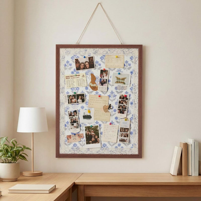 Leinuosen 17 x 23 Cork Board for Walls Decorative Floral Cork Boards with Blue Flower Small Linen Bulletin Board Framed with Pins for Home Room School Office Decor - Image 4