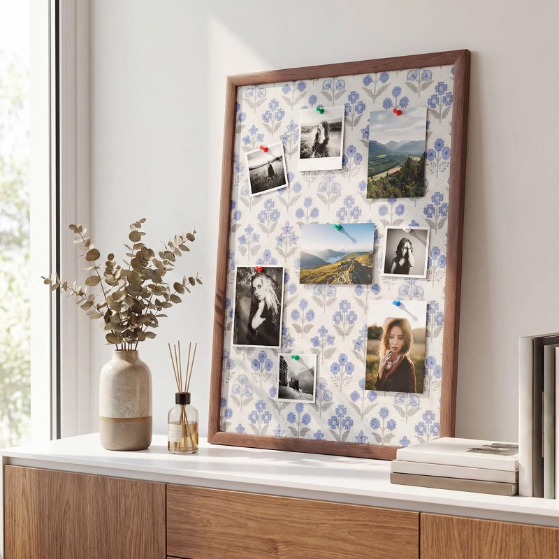 Leinuosen 17 x 23 Cork Board for Walls Decorative Floral Cork Boards with Blue Flower Small Linen Bulletin Board Framed with Pins for Home Room School Office Decor - Image 5