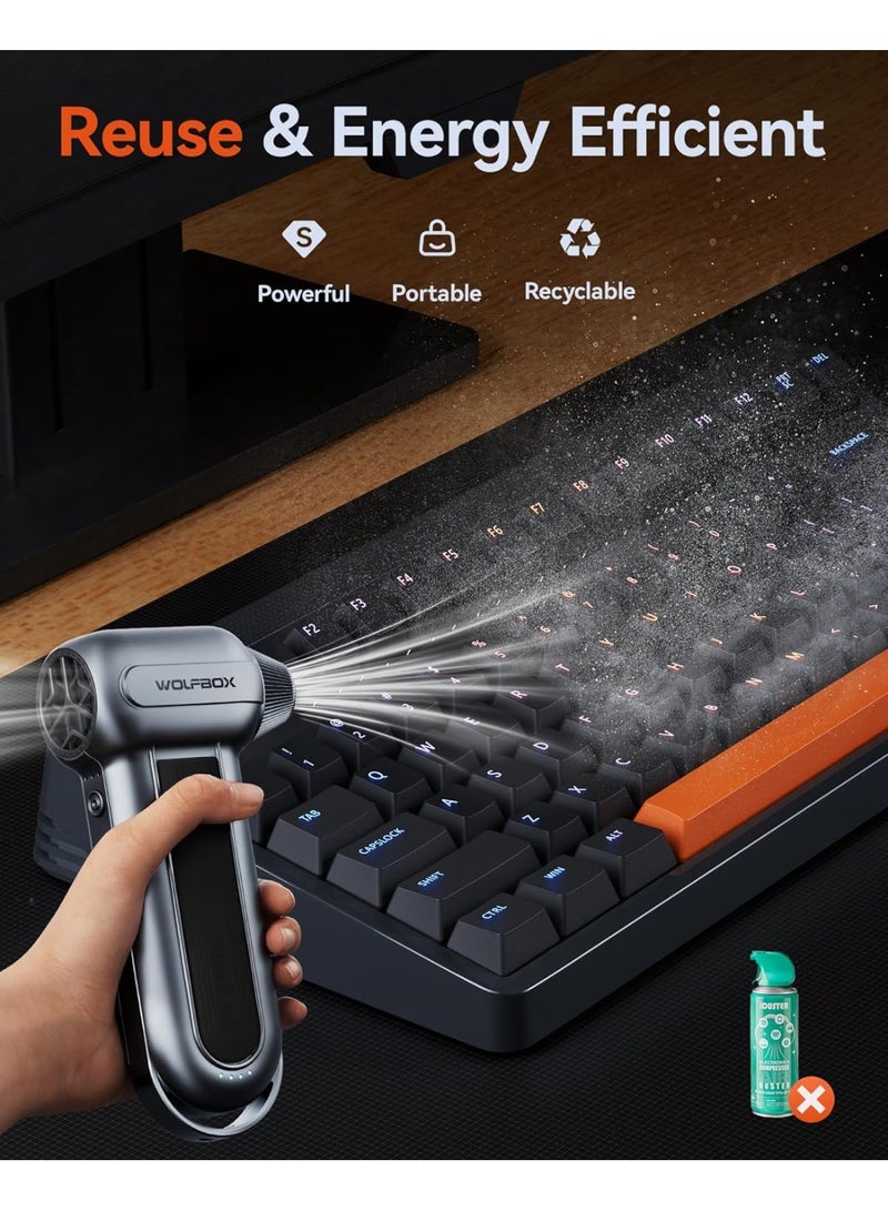 WOLFBOX MF100 cordless electric air duster-150000RPM, rechargeable brushless motor durable blower, 3-speed adjustable, dust blower for computers, keyboards, outdoor, homes, and cars (MF100) - Image 3