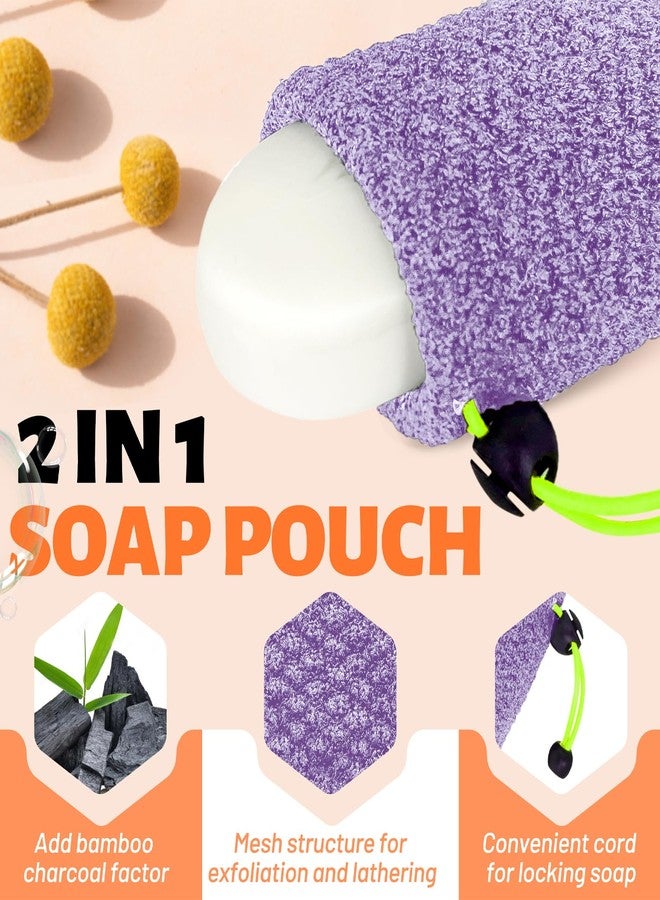 MIG4U Exfoliating Soap Bag for Shower 2 Pieces - Bar Soap Saver Pouch, Bamboo Body Scrubber Exfoliator Pocket in Travel Bathing, Purple - Image 2