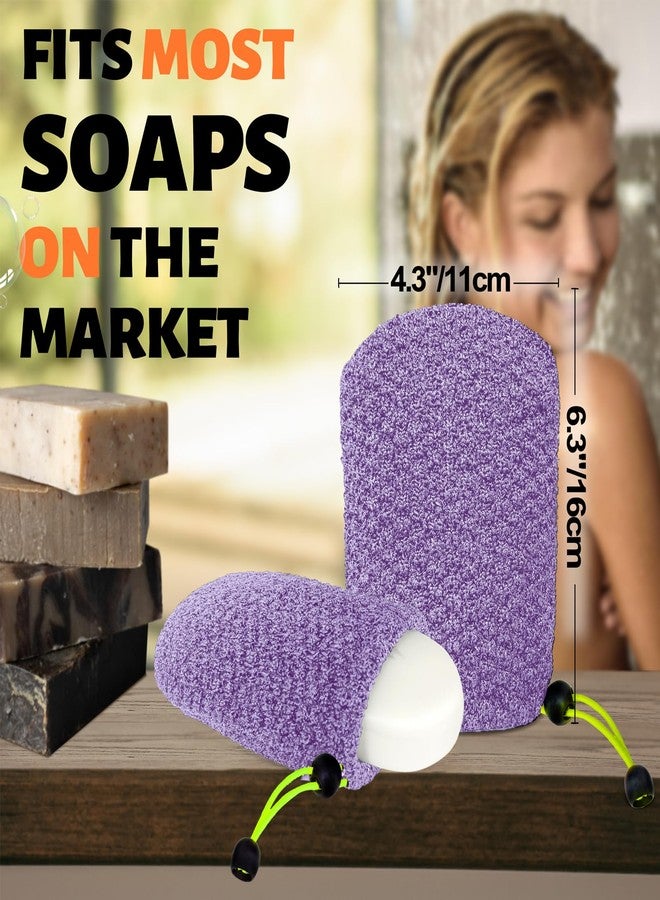 MIG4U Exfoliating Soap Bag for Shower 2 Pieces - Bar Soap Saver Pouch, Bamboo Body Scrubber Exfoliator Pocket in Travel Bathing, Purple - Image 5