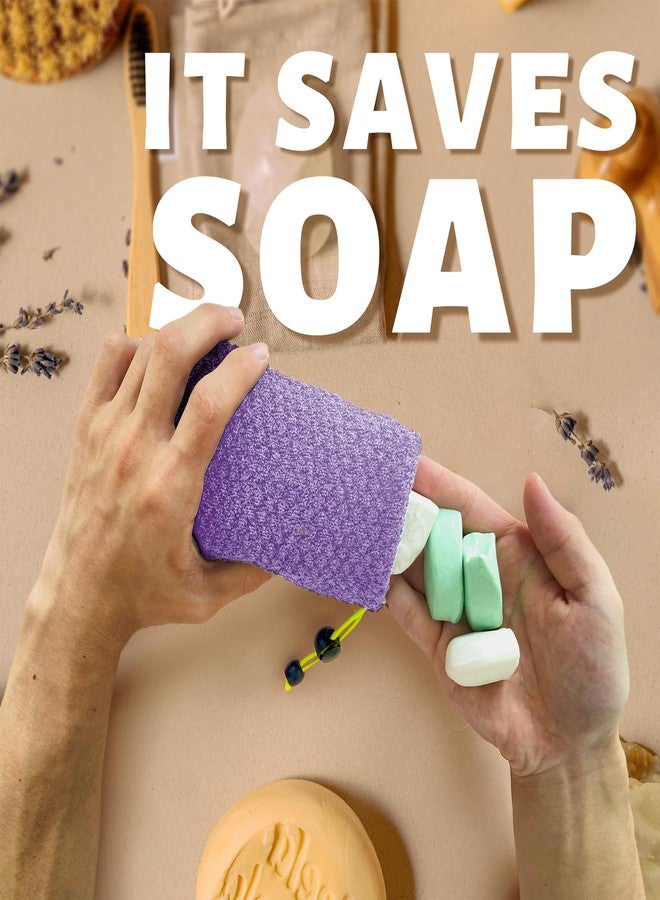 MIG4U Exfoliating Soap Bag for Shower 2 Pieces - Bar Soap Saver Pouch, Bamboo Body Scrubber Exfoliator Pocket in Travel Bathing, Purple - Image 3
