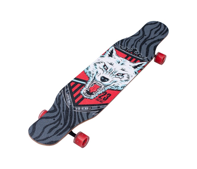 IRIS Drop Through Long-Board - Maple Skateboard with Wolf Graphic Design - Complete Skateboard Cruiser for Cruising, Carving, Free-Style and Downhill, 42 Inch x 9.5 Inch (L*W) - Image 1