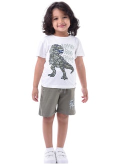 Kids Boys Set Comfortable 2-Piece T-Shirt & Shorts Set (2-8 Years) - Off-White & Olive