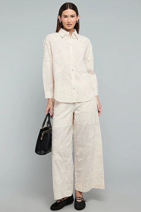 أر أند بي Embroidered Shirt with Classic Collar and Long Sleeves