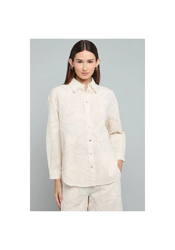 R&b Embroidered Shirt with Classic Collar and Long Sleeves
